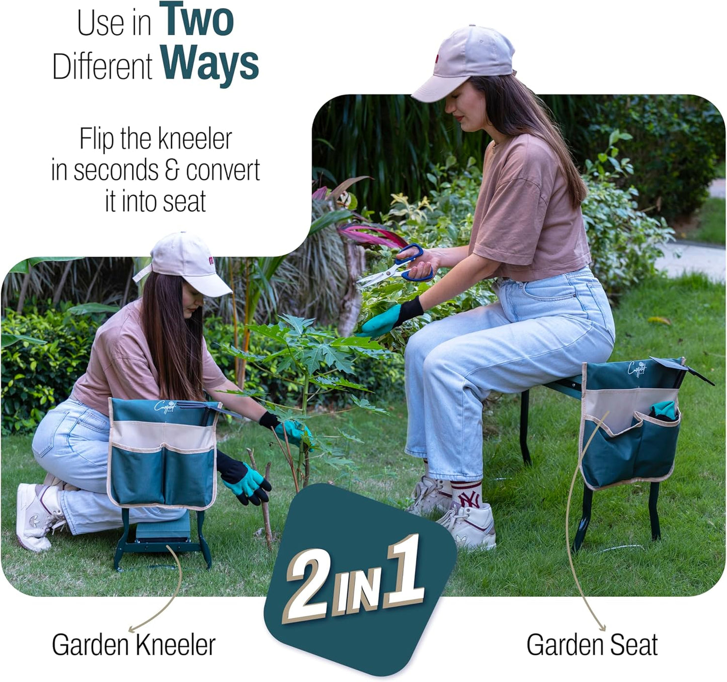 Garden Seat and Kneeler - Upgraded Widened EVA Cushion Seat (6.1” Wider), Thick & Wide Garden Stool, Foldable with Pouch, Gloves & Tool Bag – Gardening Gifts for Parents & Seniors