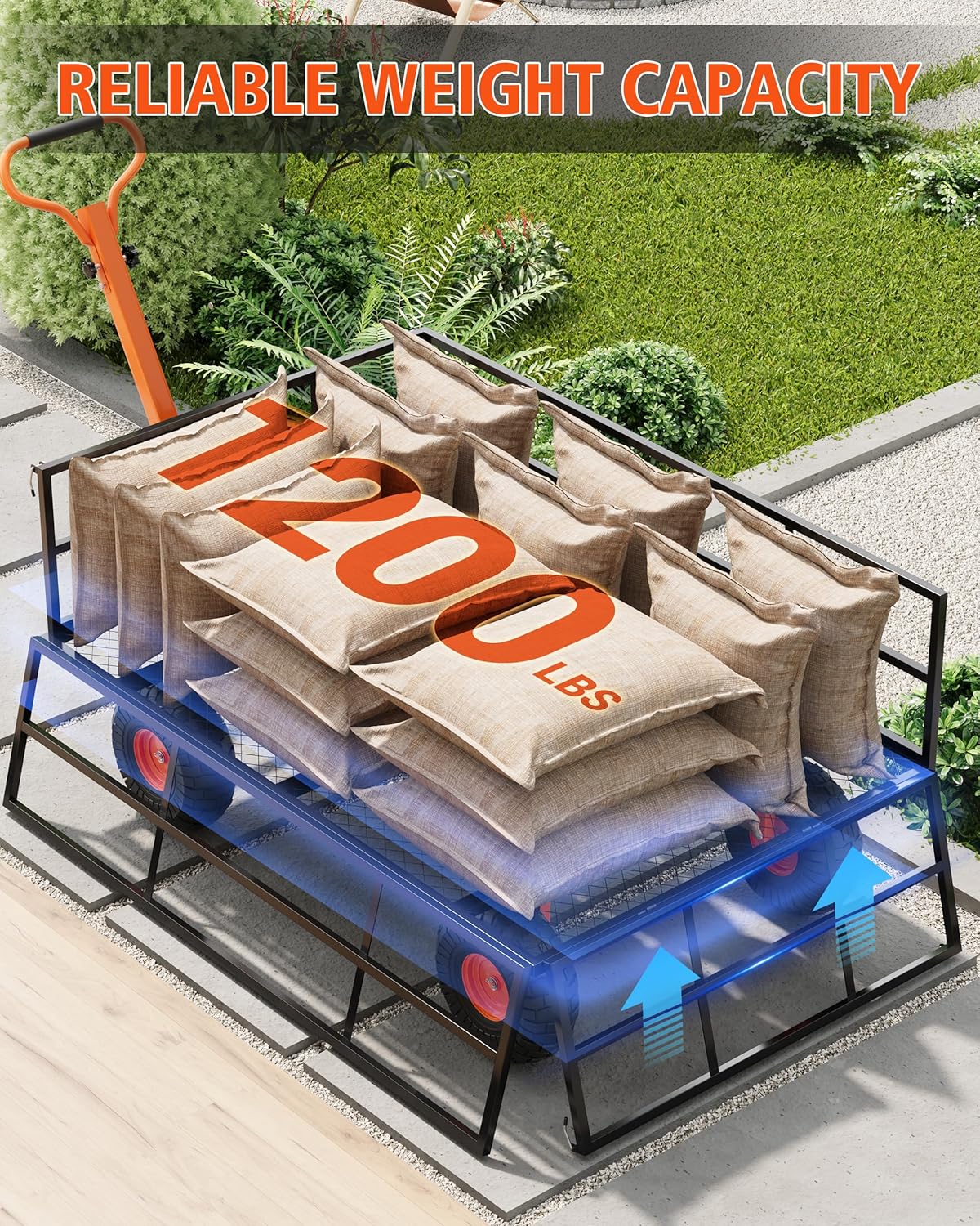 GarveeLife Heavy Duty Steel Garden Cart, 1200 LBS Capacity 3 in 1 Pullable Garden Wagon with 13 in Wheels, for Gardening Soil, Tools, and Plant Transport