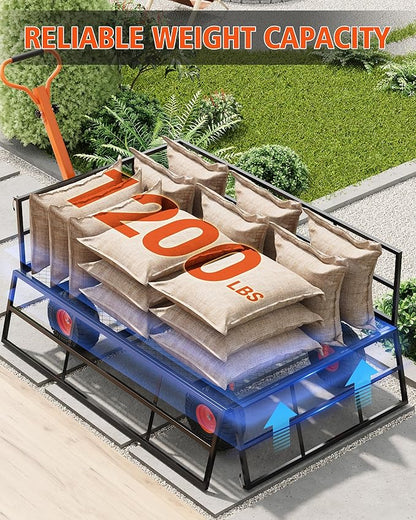 Versatile Garden Cart for Lawn and Yard with Heavy Duty Steel, 1200 Lbs Capacity Mesh Steel Garden Cart Folding Utility Wagon with Removable Side Panels, Long Handle, 10" Tires - Black and Orange