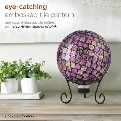 Alpine Corporation 10" Diameter Indoor/Outdoor Glass Mosaic Gazing Globe Yard Decoration, Pink