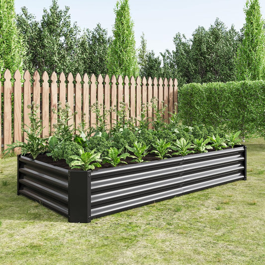 Galvanized Raised Garden Bed for Vegetables,Planter Raised Garden Boxes Outdoor,Metal Raised Garden Beds Steel Kit for Vegetables Flower Herb Patio Black Rectangle
