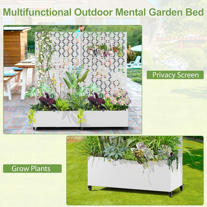 Raised Garden Bed with Trellis and Wheels,73"x35"x16" Metal Raised Garden Bed,White Squared Metal Planter with Climbing Trellis for Vines & Vegetables