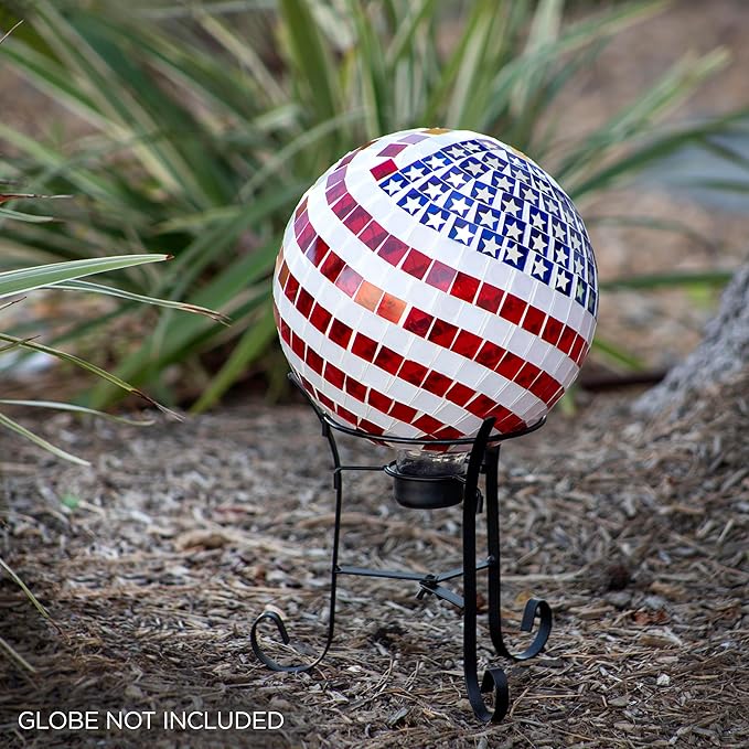 Alpine Corporation 10 Inch Tall Metal Stand fits one 8 Inch or 10 Inch Gazing Globe, Black