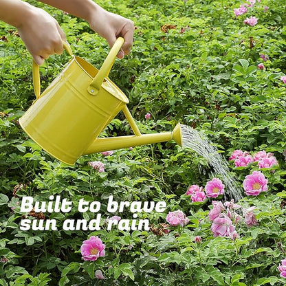 1 Gallon Watering Can for Plants, Watering Cans for Indoor&Outdoor Gardening, Galvanized Steel Watering Pot with Removable Spout, Metal Water Can with Ergonomic Movable Handle(Cute Yellow)