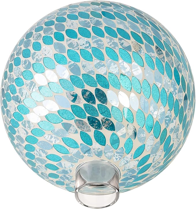 Alpine Corporation 10" Diameter Indoor/Outdoor Glass Mosaic Gazing Globe Yard Decoration, Blue Mosaic Petals Design