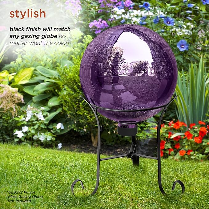 Alpine Corporation 10 Inch Tall Metal Stand fits one 8 Inch or 10 Inch Gazing Globe, Black