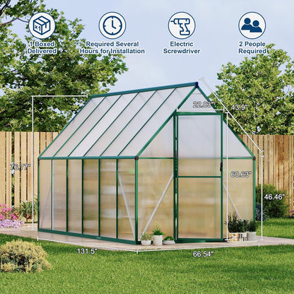6'X11' Aluminum-Framed Polycarbonate Greenhouse, Heavy Duty Polycarbonate Greenhouse with Quick Setup Structure and Roof Vent, Large Enhanced Aluminum Greenhouses Kit for Outdoors