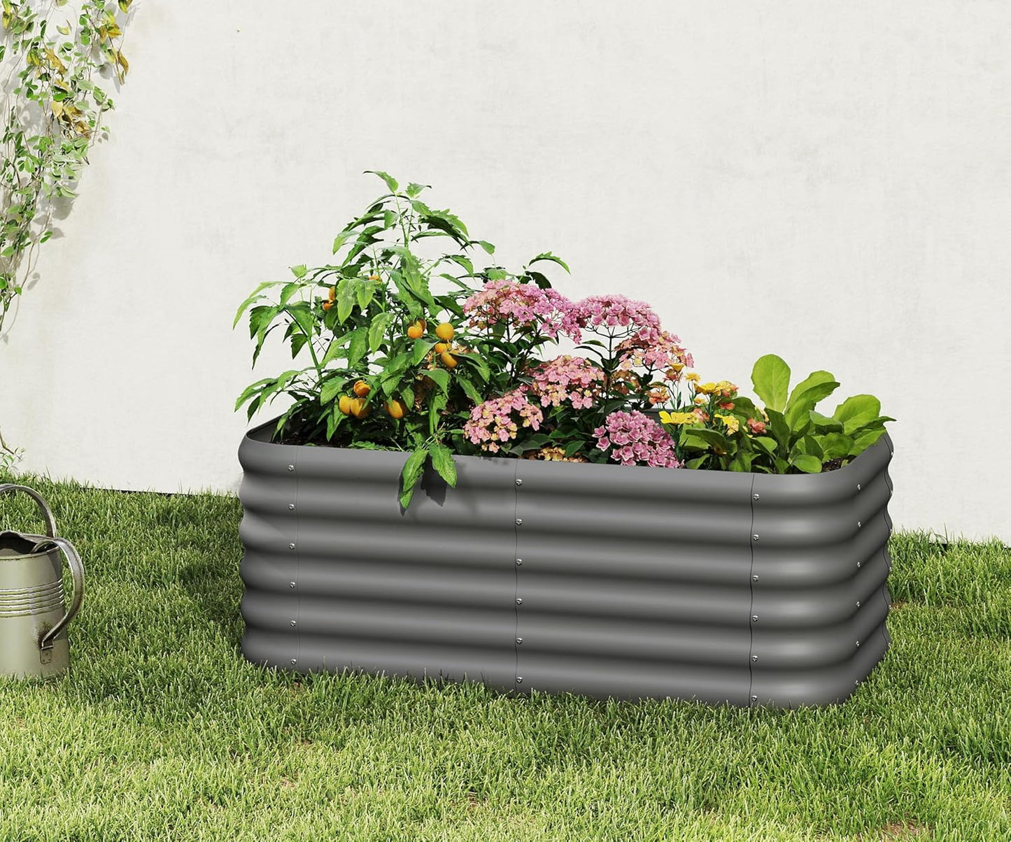 DDK Galvanized Raised Garden Bed, Outdoor Planter Bed, 4x2x1.5ft Metal Planter Box for Gardening and Planting,GD
