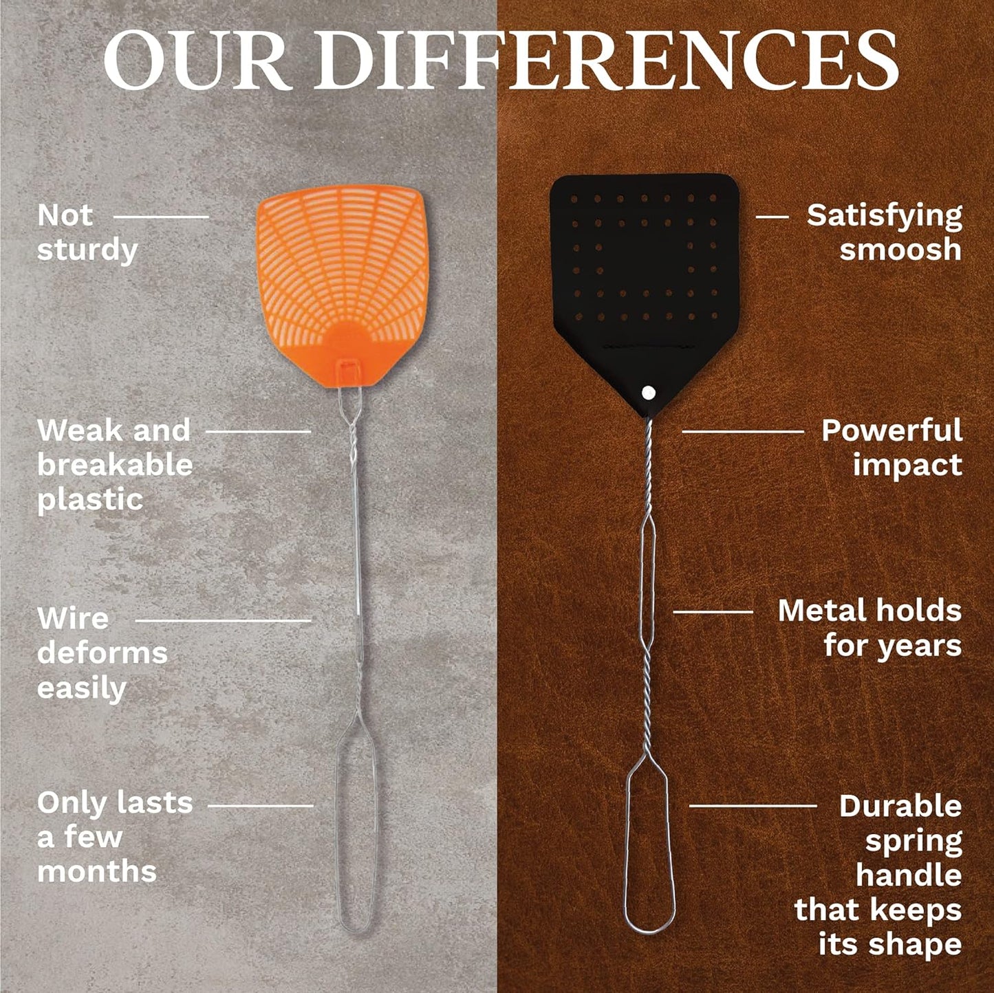 Leather Fly Swatter Set (1 Pack) – 17” Amish-Made Fly Swat w/Real Leather Paddle – Fly Swatters Multi Pack w/Metal Handle – Bug Swatter, Mosquito Swatter, Wasp Swatter (Black)