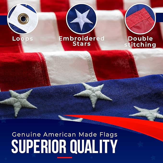 2.5x4 American Flags for Outside | American Flag Made in USA Heavy Duty American Flags for Outside 2.5x4 with Embroidered Stars and Sewn Stripes American High Wind- All Weather US