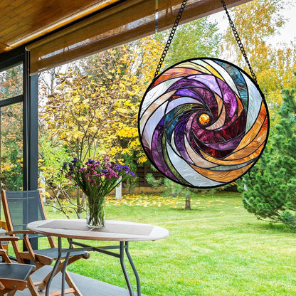 Stained Glass Window Hanging, Colorful Abstract Spiral Pattern Suncatcher for Doors Window Home Sun Catchers Decoration Mother's Day Birthday Gifts for Women, Men, and Mom 9.8 in