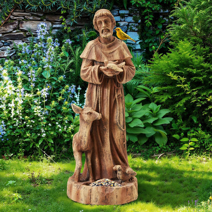 St Francis Garden Statue Outdoor, 25" H Religious Saint Francis of Assisi Catholic Statue with Bird Feeder for Patio Yard Home Decor