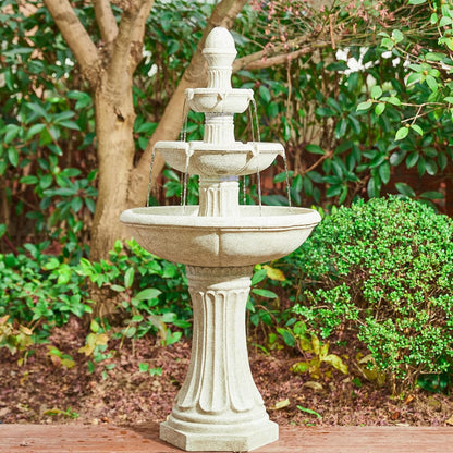 Glitzhome Outdoor Fountains and Waterfalls 3 Tier Patio Fountain with Pump & LED Light, Resin Terrazzo Water Fountains Oversized Outdoor Floor Stand Fountain for Garden Backyard Yard Lawn Sand Beige