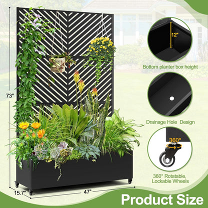 Raised Garden Bed with Trellis and Wheels,73"x47"x16" Metal Raised Garden Bed,Black Parallel Metal Planter with Climbing Trellis for Vines & Vegetables