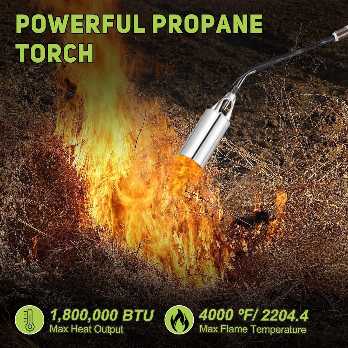 Weed Torch, Propane Torch Weed Burner with 10 ft Hose, 1800,000 BTU, Flame Weeder with Flame Control for Weeding, Snow Melting