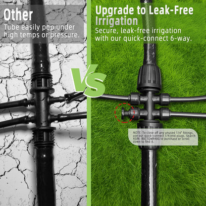4 Pack 1/2'' to 1/4'' Drip Irrigation Fittings, Push-to-Fit 6 Way Drip Irrigation Part Barbed Tee Connectors, Anti-leak Locked Splitter Fitting for 1/2" Irrigation Tubing (0.6''-0.67''OD)