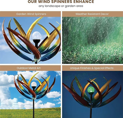 Bits and Pieces - 74" Multi-Color Tulip Wind Spinner - Yard Decorations - Solar Powered Glass Ball - Garden Decoration - Tulip Yard Art