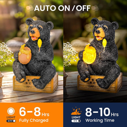 GIGALUMI Solar Garden Decor Cute Bear Statues Outdoor, Birthday Gifts for Mom Grandma Women, Retirement Housewarming Gifts Bear Figurine Lawn Ornament for Garden Yard Patio Balcony
