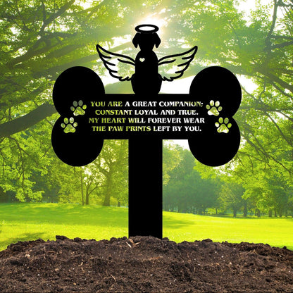 Dog Grave Marker Angel Cross – Pet Remembrance Gift for Loss of Dog, Weatherproof Metal Headstone for Yard, Garden or Indoor Memorial, 12in Sympathy Tribute Sign
