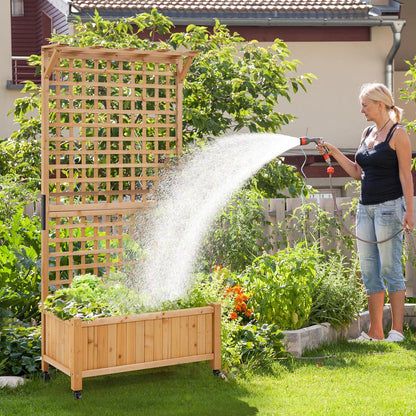 Yaheetech 72" H Horticulture Garden Planter with Trellis for Vine Climbing Plants Garden Box Outdoor w/Drainage Holes Raised Garden Bed Garden Planter Box for Flowers, Herbs Light Brown