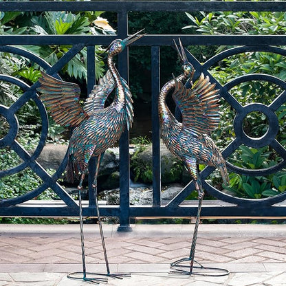 Natelf Garden Crane Statues, Outdoor Large Bird Yard Art Decorations Metal Lawn Ornament for Home Patio Porch Backyard Decorations(Set of 2)