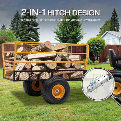 Jocisland Heavy Duty Garden Utility Trailer, 1800 Lbs 25 Cu.Ft Tow Behind Dump Cart with Ball Hitch and T-Shaped Steel Bed, Lawn Mower Tractor Cart for Yard, Farm