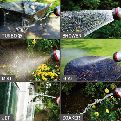 Eden 94824 Heavy Duty Metal Thumb-Control Garden Hose Spray Nozzle 6-Pattern High Pressure Sprayer W/Quick Connector for Hose Watering Garden&Lawn, Showering Pets& Outdoor Fun, Car Washing