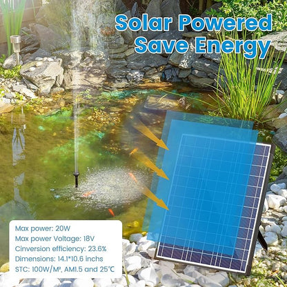NFESOLAR Pond Filter Fountain, 20W Solar Filter Fountain with120 GPH Submersible Pump, 16.4ft Long Cable, 6.6ft Tubing for Outdoor Koi Pond, Fish Tank and Garden Water Features N3322