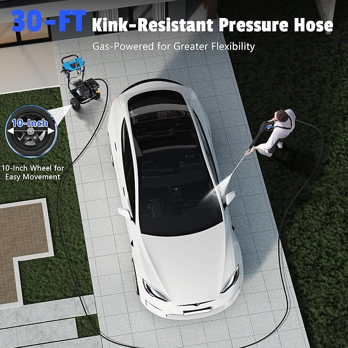 Gas Pressure Washer 3600PSI 2.3 GPM 212CC High Pressure Washers, 30FT Hose with Reel, Built-in Soap Tank, 5 Quick-Connect Nozzles, Axial Pump, Heavy Duty Gas Power Washer for Cars Driveways