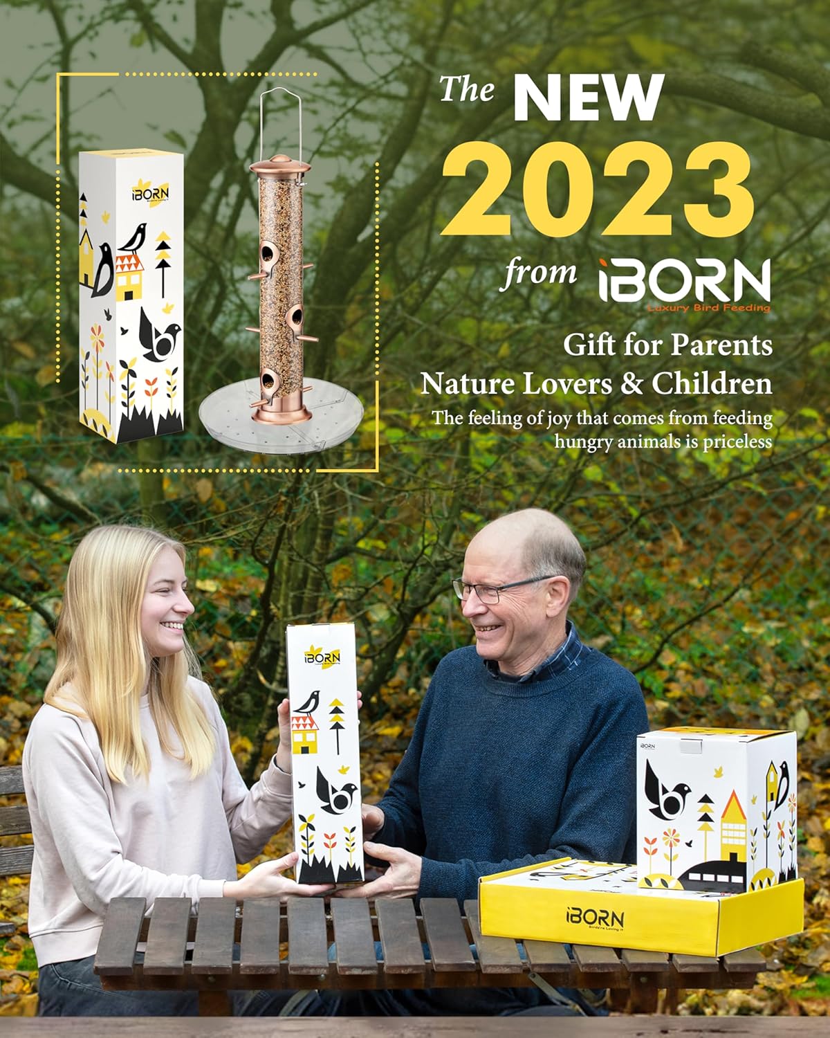 iBorn Bird Feeders Seed Catcher for Outside Hanging 6 Port Bird Feeder for Cardinal Birds Aluminium Metal,Brushed Copper Finishing 14 Inch 6 Port (Seed is not Included)