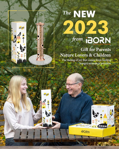 iBorn Bird Feeders Seed Catcher for Outside Hanging 6 Port Bird Feeder for Cardinal Birds Aluminium Metal,Brushed Copper Finishing 14 Inch 6 Port (Seed is not Included)