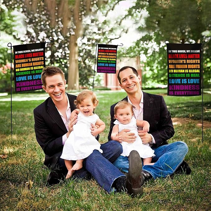 Blm Equality Flag for in This House We Believe Yard Sign, Pride Flag Small Science Is Real Black Lives Matter Vertical Double Sided 12.5"X18" Burlap Patio Outdoor Decoration