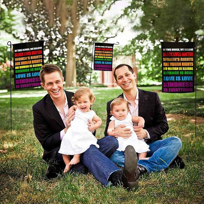Blm Equality Flag for in This House We Believe Yard Sign, Pride Flag Small Science Is Real Black Lives Matter Vertical Double Sided 12.5"X18" Burlap Patio Outdoor Decoration
