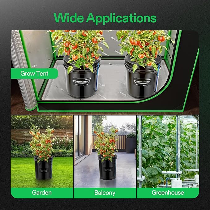 VIVOSUN DWC Hydroponics Grow System with Top Drip Kit, 5-Gallon Deep Water Culture, Recirculating Drip Garden System with Multi-Purpose Air Hose, Air Pump, and Air Stone (1 Bucket + Top Drip Kit)