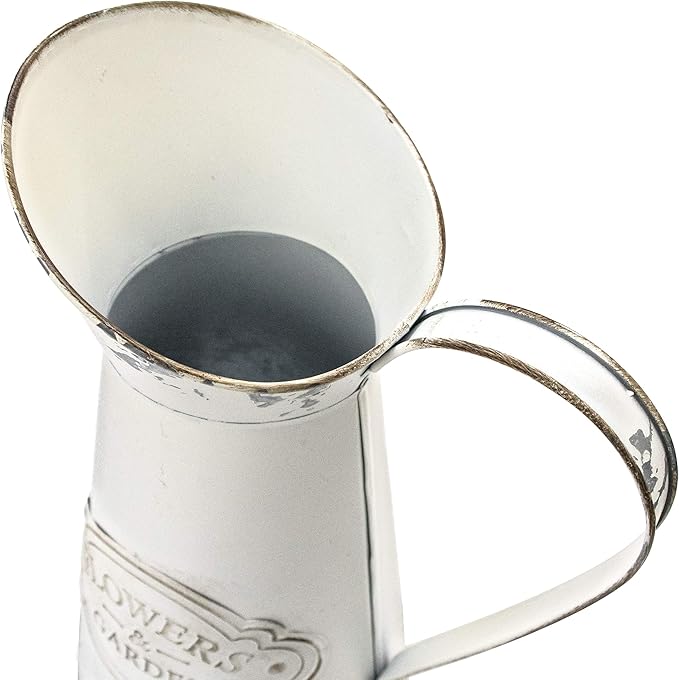 Soyizom Farmhouse White Metal Jugs for Shabby Chic Kitchen Decor, Tall Pitchers for Flowers, Rustic Bathroom Vases - Large, 11 H