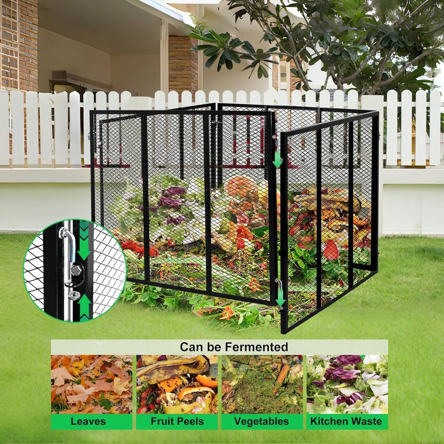 Large Compost Bin Outdoor - 158 Gallon Metal Wire Mesh Compost Bins with Rust-Proof Coating, Easy to Assemble Square Garden Compost Bin for Yard Waste, Leaves & Kitchen Scraps, 35x35x30 Inches