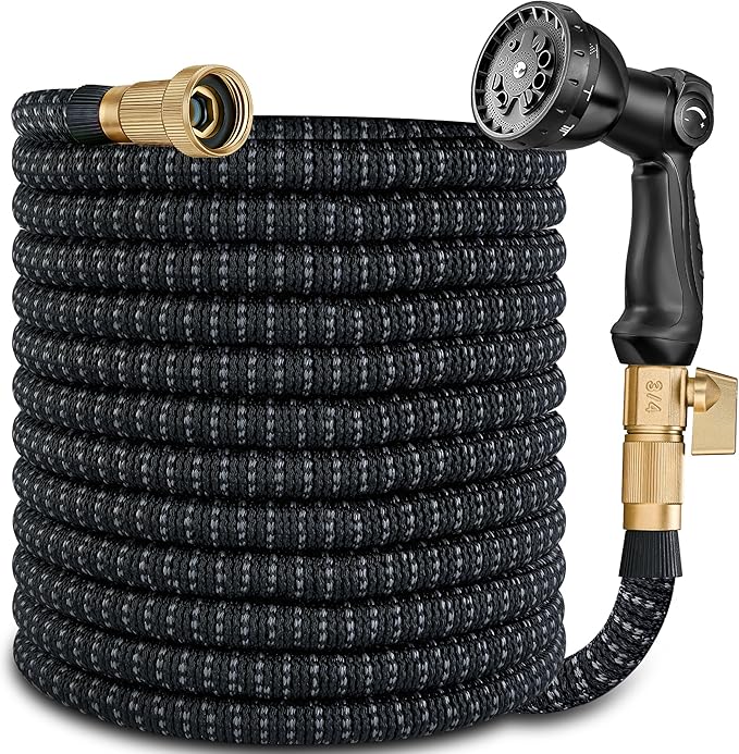 75 ft Expandable Garden Hose - Expanding Water Hose with 10 Spray Nozzles&3/4" Solid Brass Fittings - Retractable,Flexible，Lightweight No-Kink Free&Tangle Car Washing Pipe for Yard,Outdoor