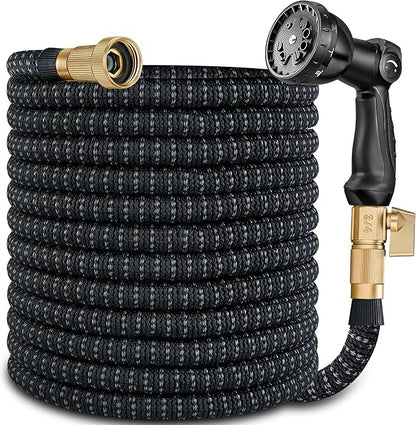 150 ft Expandable Garden Hose - Expanding Water Hose with 10 Spray Nozzles&3/4" Solid Brass Fittings - Retractable,Flexible，Lightweight No-Kink Free&Tangle Car Washing Pipe for Yard,Outdoor