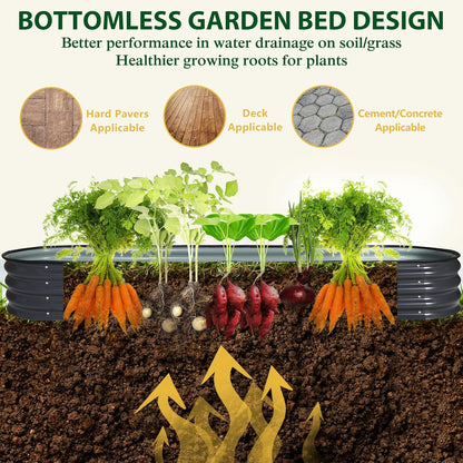 MUPATER 8x2x1 ft Raised Garden Bed Outdoor for Vegetables, 9-in-1 Galvanized Metal Planter Box, 11.1" H Modular Garden Bed Kit Oval for Herbs and Flowers, Grey