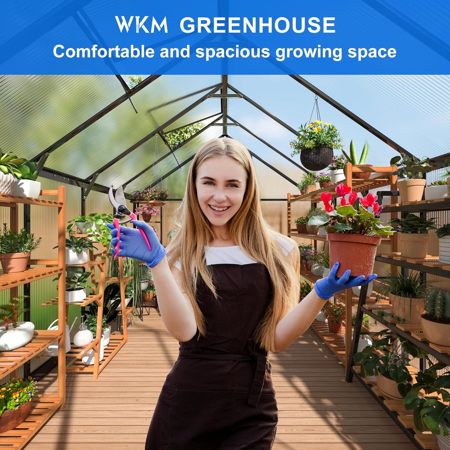 WKM 8x10 FT Greenhouse for Outdoors, Quick-fit Structure Green House with Window for Ventilation, Aluminum Greenhouses for Garden Backyard, Black