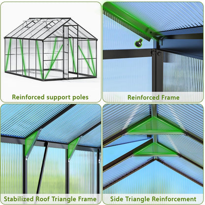 Wanan 12x8FT Greenhouses for Outdoors, Quick Assembly Polycarbonate Green House with UV Protection, Heavy Duty Windproof Aluminum Frame, Adjustable Roof Vent for Backyard or Outdoor Garden Use