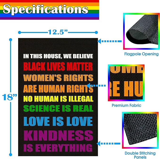 Blm Equality Flag for in This House We Believe Yard Sign, Pride Flag Small Science Is Real Black Lives Matter Vertical Double Sided 12.5"X18" Burlap Patio Outdoor Decoration