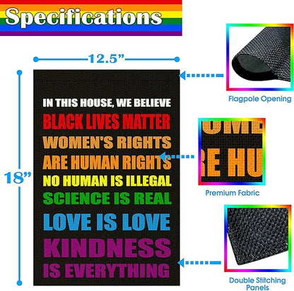 Blm Equality Flag for in This House We Believe Yard Sign, Pride Flag Small Science Is Real Black Lives Matter Vertical Double Sided 12.5"X18" Burlap Patio Outdoor Decoration
