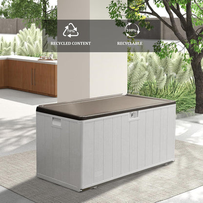 TARKARI Premium Pro Edition 110 Gallon Lockable Resin Deck Box, Waterproof & UV-Resistant Outdoor Storage Box for Outdoor Cushion Storage, Garden Tools & Pool Accessories Storage, White