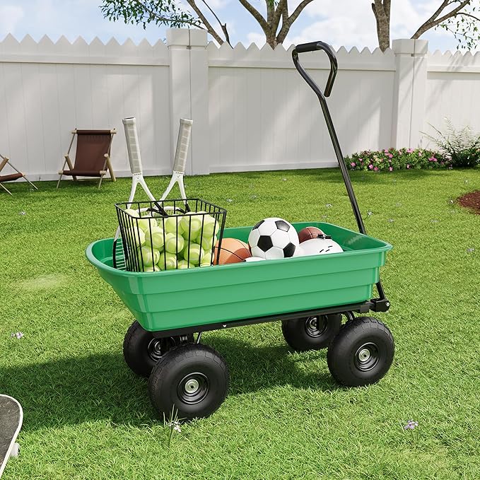 Garden Dump Cart - 1200Lb Capacity Heavy Duty Yard Utility Garden Cart with Removable Dump Bed, All-Terrain Tires & 180° Adjustable Handle for Soil, Plants, Tools