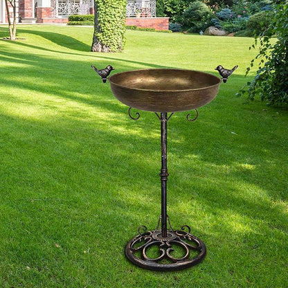 Cast Iron Bird Bath, Bird Baths for Outdoor, Metal Bird Bath with Bird Statues Bird Bath and Bird Feeder Bowl Tray Yard Garden Lawn Outside Decoration