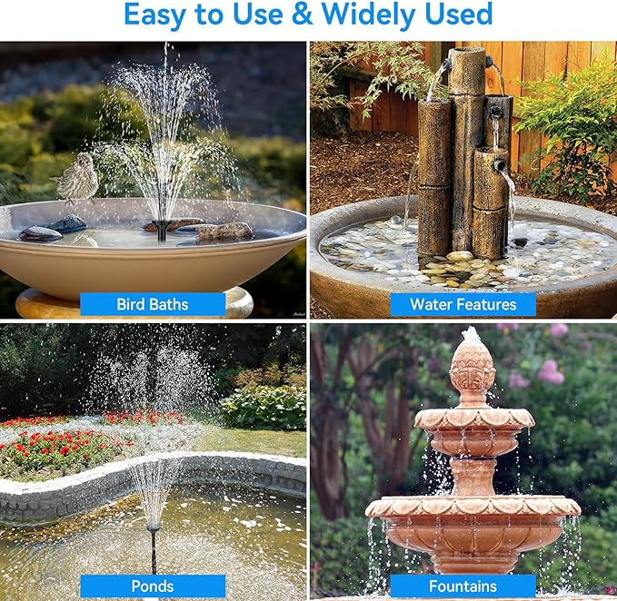 POPOSOAP Solar Fountain Pump with 3600mAh Battery Backup, 8W Solar Powered Bird Bath Fountain with Dry-run Protection & Double-layer Nozzles 5Ft Tubing for Pond, Bird Bath, Backyard Water Feature
