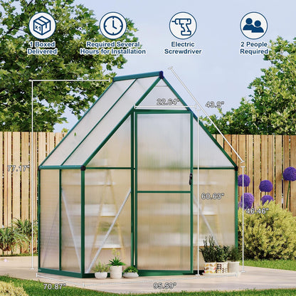 6'X4' Aluminum-Framed Polycarbonate Greenhouse, Heavy Duty Polycarbonate Greenhouse with Quick Setup Structure and Roof Vent, Large Enhanced Aluminum Greenhouses Kit for Outdoors