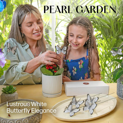 Handmade Butterfly Garden Stakes – Set of 7 White Decorative Butterflies Idea for Garden & Nature Lovers – Outdoor & Indoor Garden Decor – Air Aquarium Handmade by Kushner