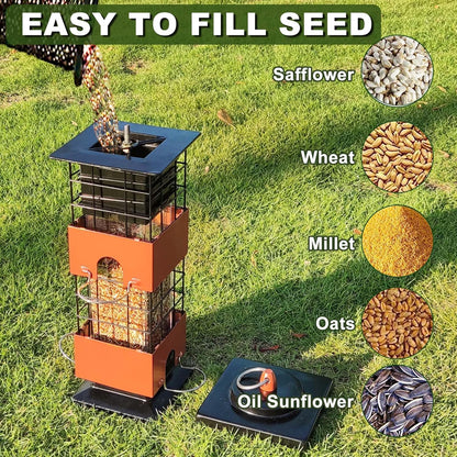 Squirrel Proof Bird Feeder,3Lbs Metal Birdfeeders Squirrel Proof with 4 Feeding Ports for Outside, Birds Seed Feeder for Outdoors, Cardinal, Finch, Sparrow (Brown)